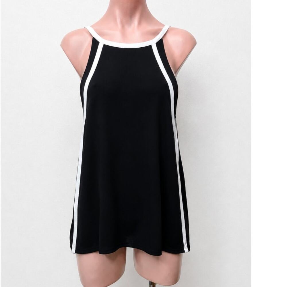 FATE Black & White Lined Stripe Tie Side Back Flowy Halter Blouse Top Small